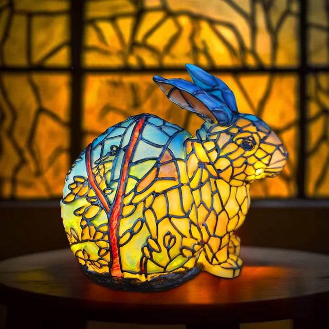 TopLLC Décorations de Bureau Rétro en Résine 3D en Forme de Lapin avec Lampe LED Design Coloré pour Table, Animaux Mignons de Noël Night Lights, 5.9 Pouces