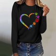 thumbnail image 2 of Pisexur Hauts d'Automne pour Femmes Mode Mignon Cœur Graphique Imprimé T-Shirt Hauts Col Rond Manches Longues Chemises pour Femmes Habillées Décontractées Sorties Hauts Confort Polyvalent Léger T-Shirts, 2 of 5