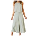 thumbnail image 1 of Mikilon Ensemble Élégant pour Femmes 2 Pcs Col Rond Sans Manches Shorts Haut Plus Pantalon Large Coton et Lin Col Rond Sans Manches Shorts, Pantalons Jambes Élargis, Ensemble Pantalon Long Gris m, 1 of 6