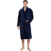 U2SKIIN Mens Fleece Robe, Soft Warm Long Plush Shawl Collar Fleece Bathrobe,(Navy,L-XL)