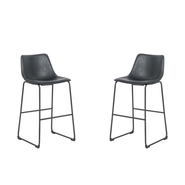 Heavenly Collection Counter Height Stool Set of 2, Black Upholstered Seat with Black Metal Base, Modern Kitchen Counter Seating