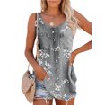 thumbnail image 1 of LUXUR Ladies Tops Solid Color Tank Button Denim Vest Loose Tee Shirt Floral Print Blouse Floral Gray S, 1 of 2