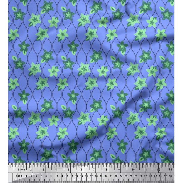 Soimoi Poly Georgette Fabric Floral & Ogee Damask Printed Fabric 1 Yard 52 Inch Wide
