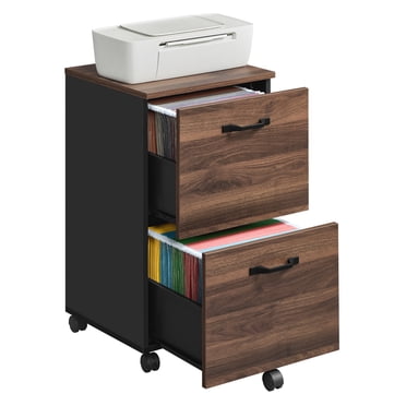 VASAGLE Classeur à 2 Tiroirs, Petit Classeur Mobile pour Bureau à Domicile, Support d'Imprimante, pour Documents Format A4 et Lettre, 15,7 x 16,5 x 27,6 Pouces, Noyer Naturel et Noir Encre