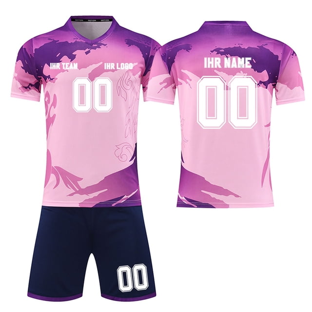 Custom Football Kit Set for Adult and Child, Name Number Team Logo DIY Family Match Personalized Jersey Shirt Shorts Set, Dad and Son Matching Outfits Purple L