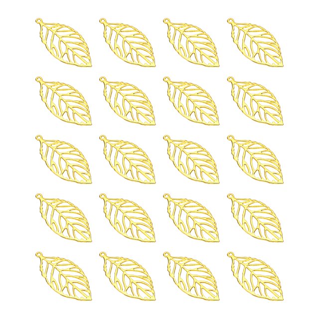 Unique Bargains Leaf Pendants, 80 Pack Metal Tree Leaf Beads Bulk Leaves Charm Mesh for Jewelry Making Style 3, Golden