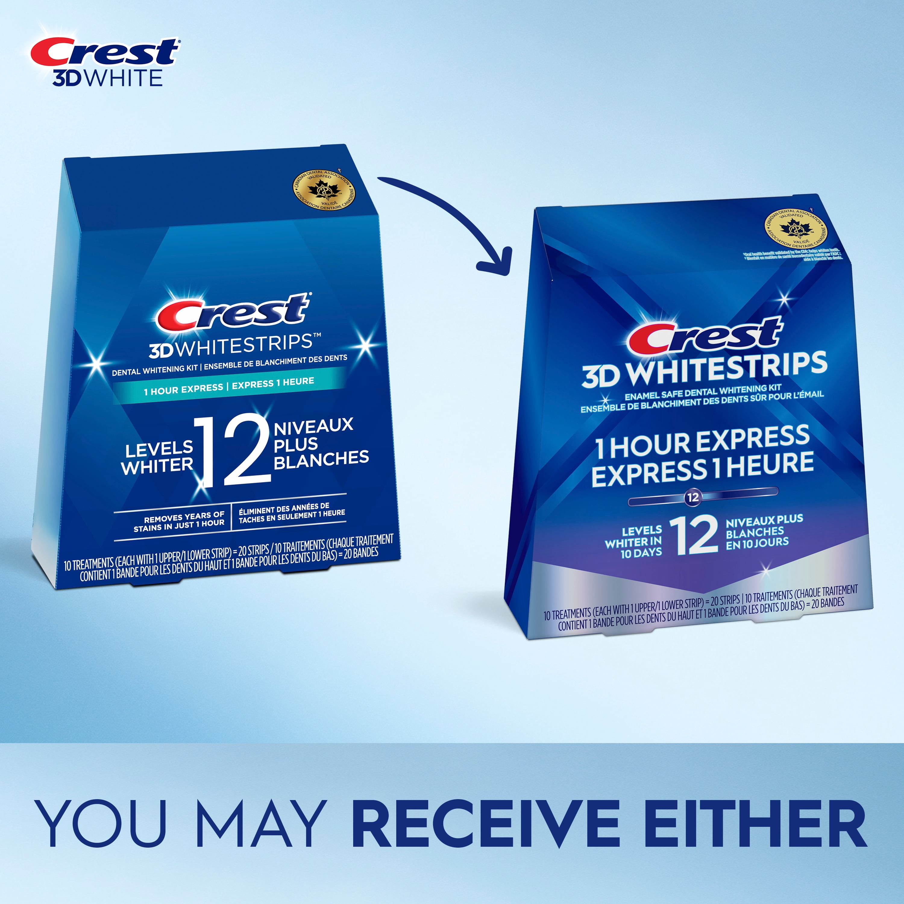 Crest 3D Whitestrips 1 Hour Express At-home Teeth Whitening Kit, 10 Treatments, 12 Levels Whiter