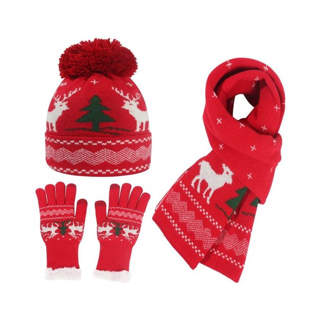 MesaSe Winter Warm Children Hat Plush Scarf Gloves Multi Piece Set Thickened Protection For Christmas
