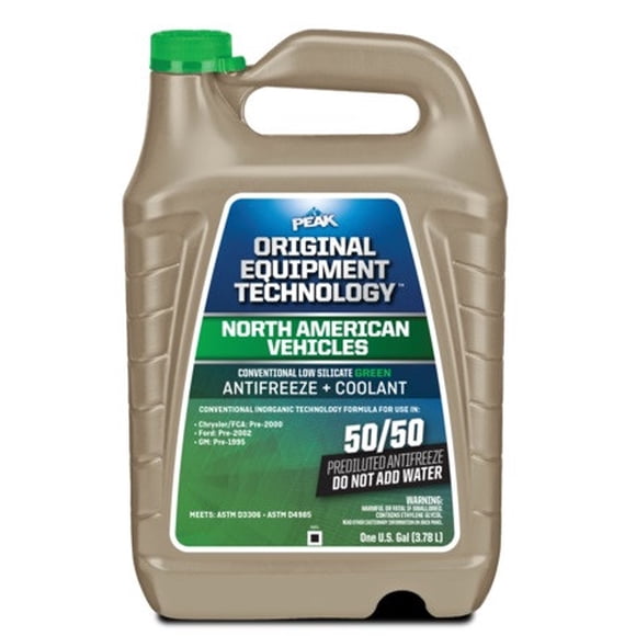 Peak Engine Coolant NACB53 Original Equipment Technology; 50/50 Pre-Diluted; 1 Gallon Bottle; Green; Single; Use With All Chrysler Pre-2000/Ford Pre-2002/All GM Pre-1995