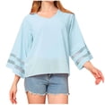 thumbnail image 1 of Timegard Hauts pour Femmes Col en V Manches 3/4 Chiffon Léger Ample Décontracté Fluide Haut Blouse Plage, 1 of 5