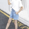thumbnail image 4 of Birdeem Spring and Summer Cute Solid Girls Pocket Elastic Waist Comfy Shorts Jeans, 4 of 12
