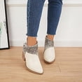 thumbnail image 4 of jovati Womens Leather Patchwork Thick Heel High Heel Zipper Pointed Snake Ankle Boots, 4 of 9