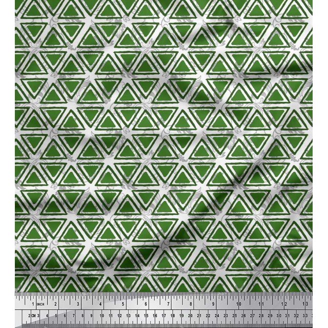 Soimoi Silk Fabric Swirl & Triangle Geometric Decor Fabric Printed Yard 42 Inch Wide