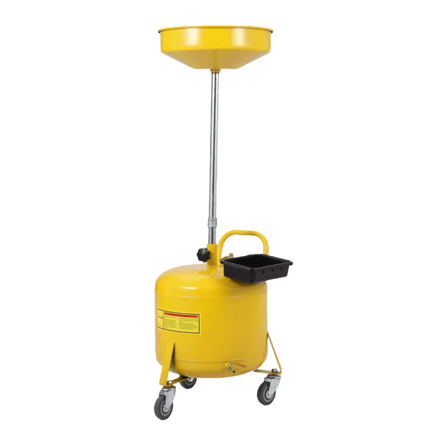 Réservoir d'Égouttage d'Huile Portable à Air – Capacité de 8 Gallons, Entonnoir Réglable (28-62 Pouces), Roues Pivotantes à 360° et Boîte à Outils Intégrée pour des Changements d'Huile Efficaces au Garage – Orange