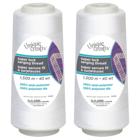 UNIQUE CREATIV TRULOCK 40 wt polyester fil de surjet 1500 m (1640 yd) Cone, blanc