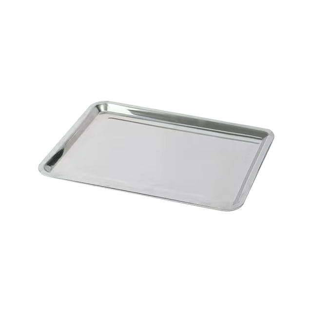 Rkxzt stainless steel tray sturdy baking pans for kitchen cooking, featuring a rectangular design with polished edges. Made of durable 410 stainless steel, rust-proof, dishwasher safe, and stackable for easy storage. Suitable for baking, toaster ovens, and versatile use in kitchens, laboratories, or offices.