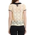 thumbnail image 3 of INSPIRE CHIC Blouse en Dentelle Transparente à Manches Courtes pour Femme à Col Peter Pan Contrastant S Beige, 3 of 6