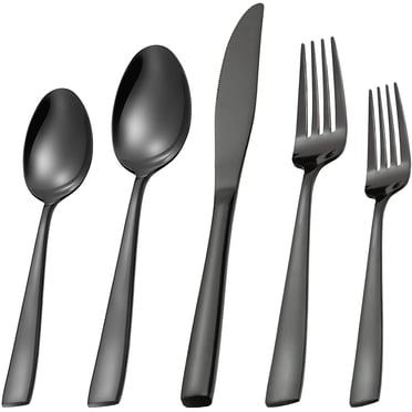 Black Silverware Set Stainless Steel Reusable Mirror Polished Flatware Set 40 Pieces, Utensil Service for 8, Tableware Cutlery Set for Home Kitchen Hotel Restaurant, Dishwasher safe