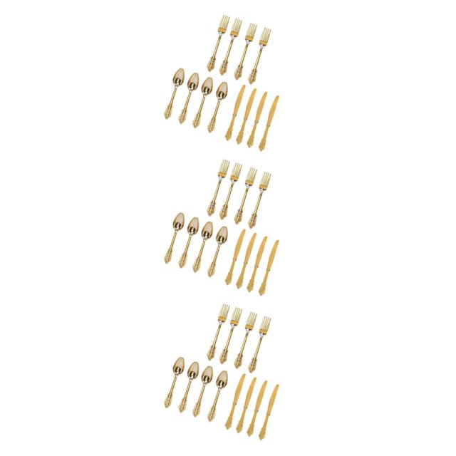 Transemion Plastic Forks Spoons Knifes Silverware Decor Party Golden 18.5cm 3Set