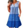 thumbnail image 1 of Dvkptbk Robe d'Été Décontractée pour Femme 2024 à Col Rond, Manches Courtes, à Blocs de Couleur, Robe de Plage Boutonnée, Ourlet Évasé, Fluide, Plissée, T-Shirt, Midi, Courte, 1 of 4