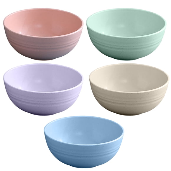 BEAUTY 5PC Small Maize Straw Plastic Bowls, Cereal Bowl, Unbreakable Wheat Straw Cereal Bowls, Microwave & Dishwasher Safe Kitchen Bowls for Cereal, Snack, Soup, Salad and Rice, MultiColors, BPA Free