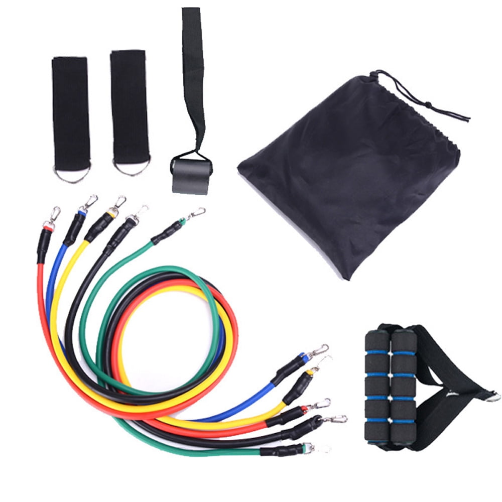 11 Piece Fitness Resistance Band Set Exercise Tube Bands with Door Anchor Ankle Straps with Cushioned Handles for Traveling with Home Gym