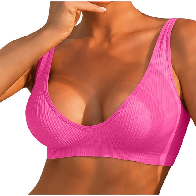 Timegard Bras for Women No Underwire Deep V Neck Comfy Lightweight Daily Bralette Solid Color Fashion