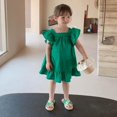 thumbnail image 1 of Été Tout-Petits Filles Pétale Manches en Vrac Robe Casual Robe Volantée Dos Solide Bowknot une Ligne Robes Tenue pour Enfants 2-7 Ans, 1 of 7