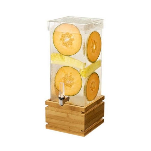 Rosseto LD180 4 gal Rectangle Clear Acrylic Beverage Dispenser with Bamboo Base