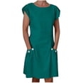 thumbnail image 2 of LOVZFMLL Women's New Solid Button Double Pocket Contrast Round Neck Dress Green M, 2 of 8
