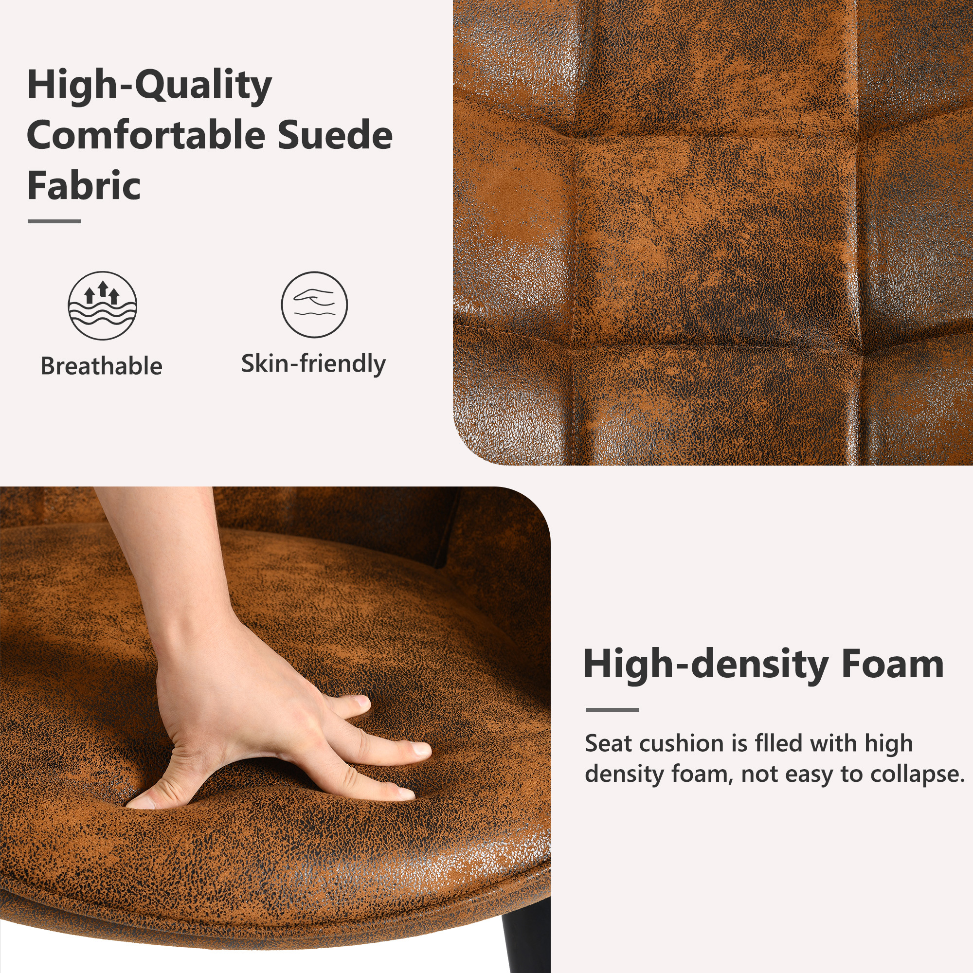 Homy Casa fauteuil d’appoint à dossier oreilles en similicuir brun, dossier capitonné et pieds en métal noir