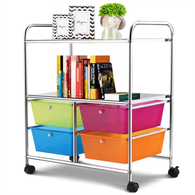 Patiojoy 4-Drawer Rolling Storage Cart Metal Rack Organizer Shelf with Wheels Multicolor