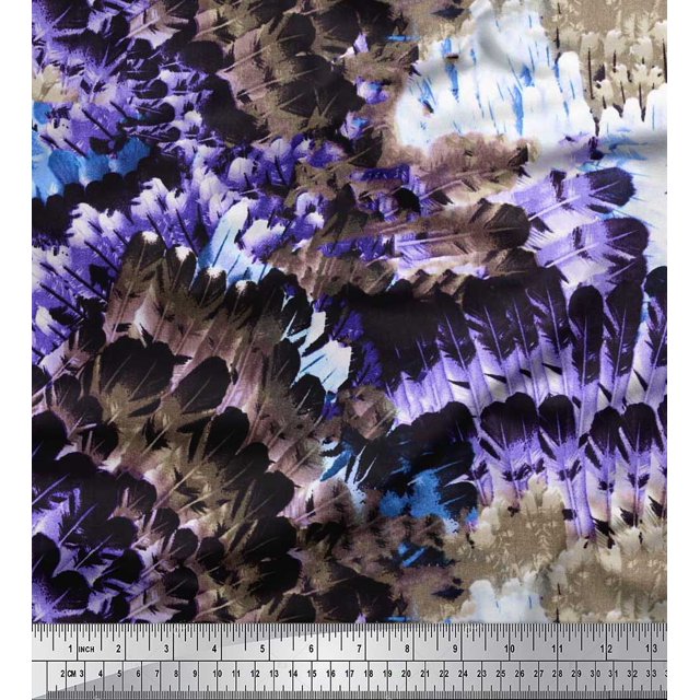 Soimoi Crepe Silk Fabric Feather Texture Print Fabric by The Yard 42 Inch Wide