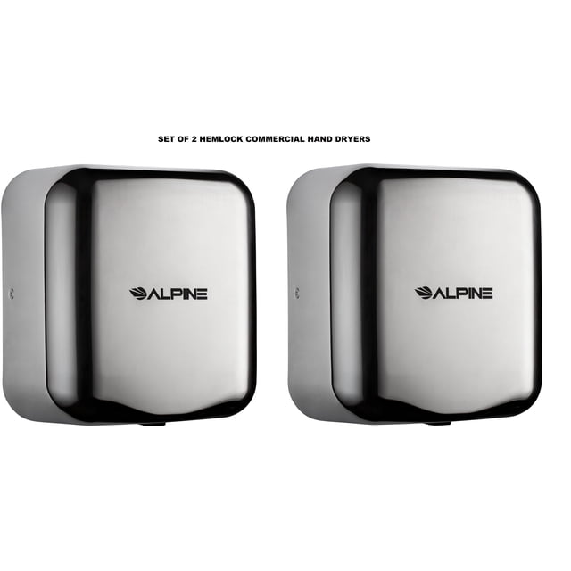 Alpine Industries Hemlock Chrome Stainless Steel Automatic High Speed Commercial Electric Hand Dryer 2 Pack