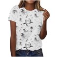 thumbnail image 1 of Pisexur Hauts de Printemps pour Femmes Chandail Décontracté à la Mode pour Femmes Imprimé à Manches Courtes Col Rond, Chemisiers pour Femmes Chic Décontracté Hauts pour Femmes Blanc, G, 1 of 2