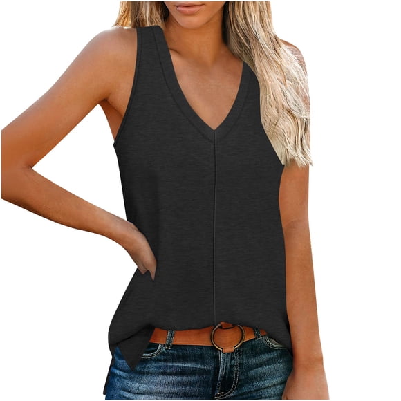 Yuyuzo Tank Tops for Women Summer V Neck T Shirts Sleeveless Basic Tees Loose Fitted 2025 Fashion Clothes