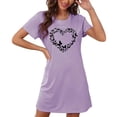 thumbnail image 4 of Mrat Chemises de Nuit pour Femmes Coton Chemise de Nuit Courte Surdimensionnée pour Femme Mode Imprimé Poitrine Robe de Nuit à Manches Courtes P-85 Violet TG, 4 of 7