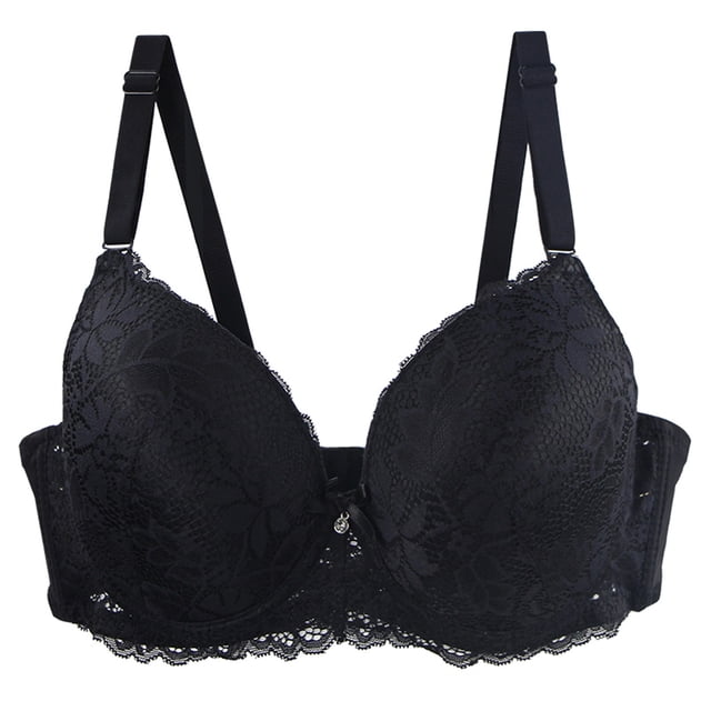 Yanlir Women's Push Up Lace Bra Front Closure Bras Posture Full Coverage Comfortable Breathable Underwire Unlined Back Support Plunge Seamless Bra(Black,3XL)