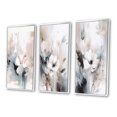 thumbnail image 3 of Designart "Grey Flowers Delicate V" Floral Framed Wall Art Set Of 3 - White Floral Frame Canvas Set For Living Room Decor, 3 of 6