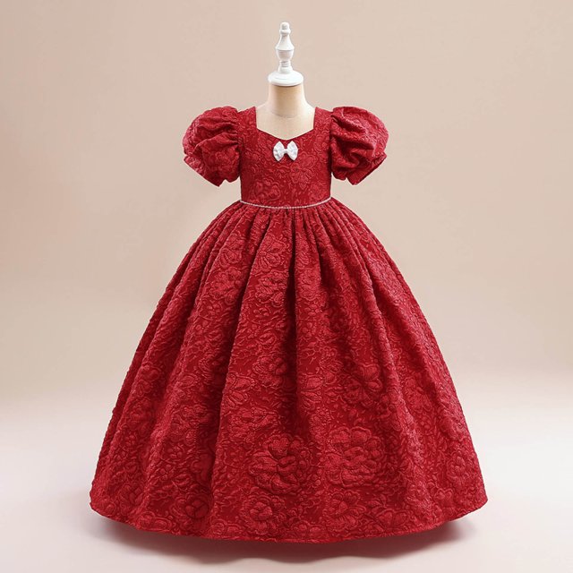 XZNGL Toddler Girls Puff Sleeve Flower Bow Ruffles Birthday Party Gown Long Dresses
