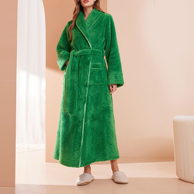 RXIRUCGD Peignoir Long pour Femme à Col Épaissi, Col Confortable, Robe de Nuit, Tenue d'Intérieur ( Vert, Taille : M )