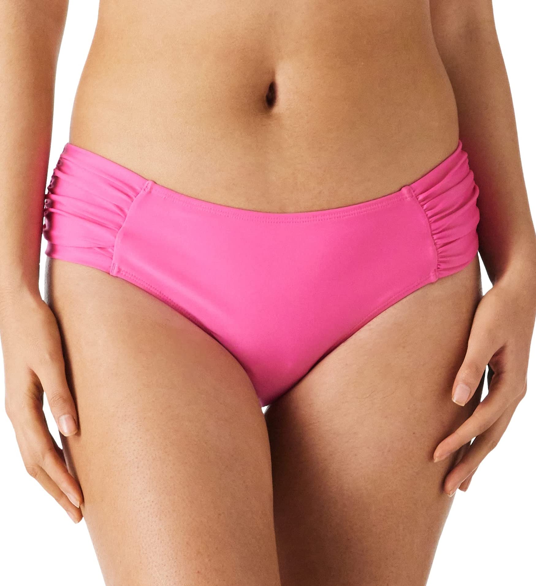 Ocean Blues Women's Full Coverage Bikini Bottom Mid Rise Ruched Sides Swim Bottoms Pink Size Large