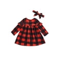 thumbnail image 4 of FAROOT Enfants Tenue de Noël, Père Noël Patch à Carreaux Robe à Manches Longues + Bandeau, 4 of 9