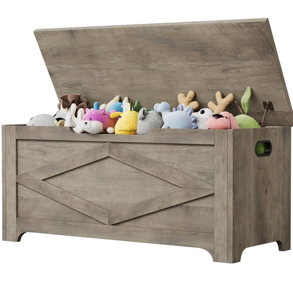39.4" Storage Chest, Wooden Storage Bench with Safety Hinges, Easy Assembly, Large Toy Chest for Entryway, Living Room, Bedroom