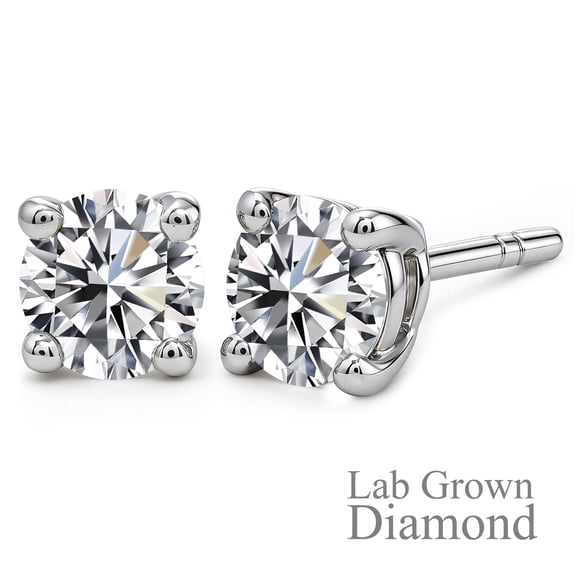 JeenMata Boucles d'Oreilles en Diamant de Laboratoire 1 Carat Taille Ronde Clous Solitaires Plaqués Or Blanc 18K pour Femmes
