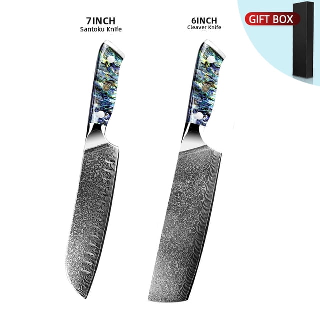 Kitchen Knife Set VG10 Damascus Steel Japanese Chef Knives Santoku Knife 67 Layers Carving Paring Utility Fruit Vegetable Slicing Knives Abalone Shell Full Tang Handle