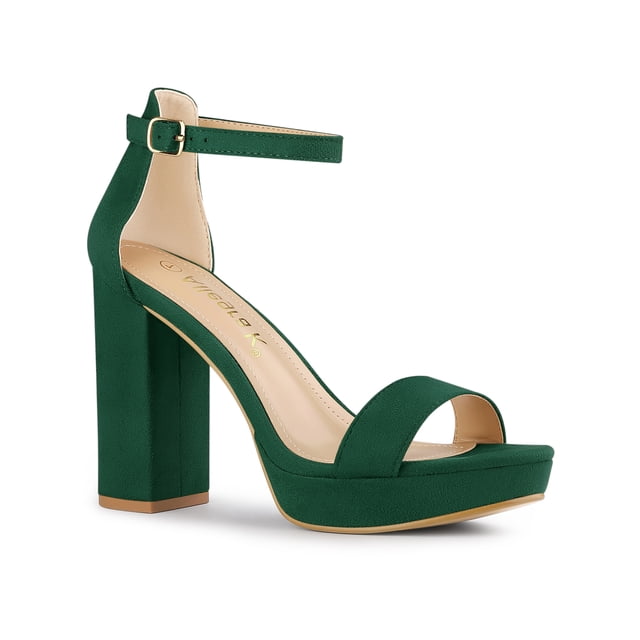 BLISSFUL STEP Women's Platform Ankle Strap Chunky High Heel Sandals Green (Size 9)