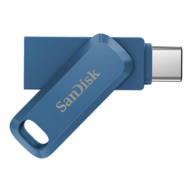SanDisk Ultra Dual Drive Go Clé USB avec Stockage de 128 Go en Bleu, Dotée d'Un design Pivotant avec Connecteurs USB-C et USB-A et d'Un Trou pour Porte-Clés pour la Portabilité, Convient au Transfert de Fichiers entre Appareils USB Type-C et Type-A.
