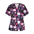 thumbnail image 1 of EGNMCR Hauts de Sarrau d'Infirmière pour Femmes Mode Décontractée Imprimé Uniforme de Travail Manches Courtes Col en V Blouse T-shirt de Travail avec Poches, Cadeaux pour Femmes, 1 of 3