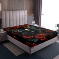 thumbnail image 4 of Moth Bed Sheets Set Gothic Skull Floral King Sheet Set,Extoic Boho Decor Sheets Red Rose For Gilrs Women Lover Flat Fitted Sheet, 4 of 7